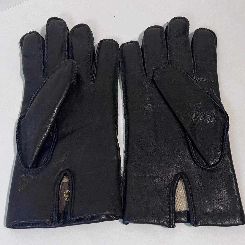 Daniel Hays Black Leather Gloves Acrylic Knit Lining Womens‎ Size M